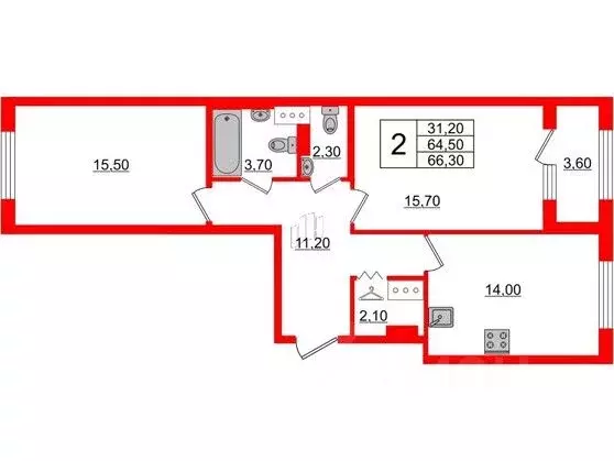 2-к кв. Санкт-Петербург ул. Парфеновская, 5 (66.3 м) - Фото 0