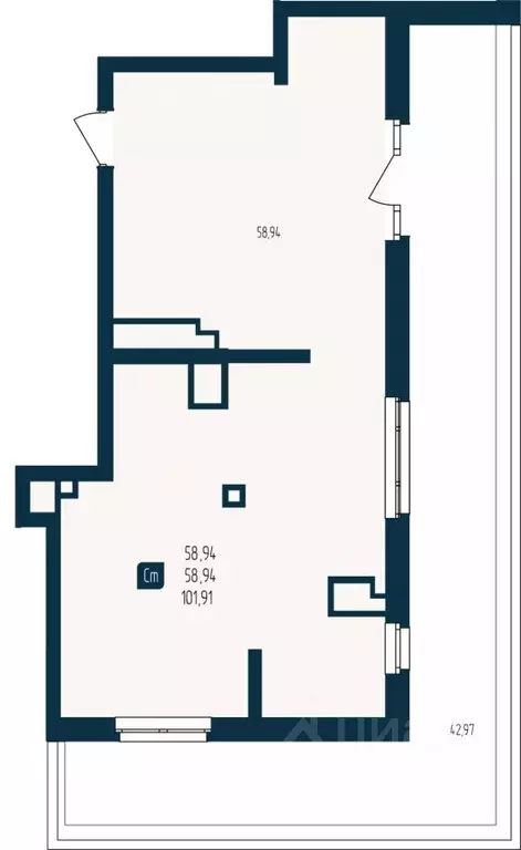 Студия Тюменская область, Тюмень  (58.94 м) - Фото 0