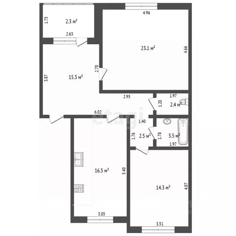 2-к кв. Тамбовская область, Тамбов Советская ул., 35к2 (77.6 м) - Фото 1