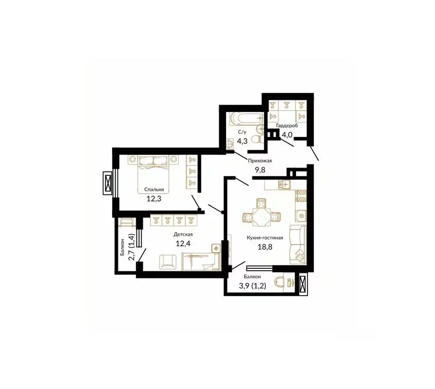 2-к кв. Краснодарский край, Краснодар ул. Даниила Смоляна, 71 (64.3 м) - Фото 0