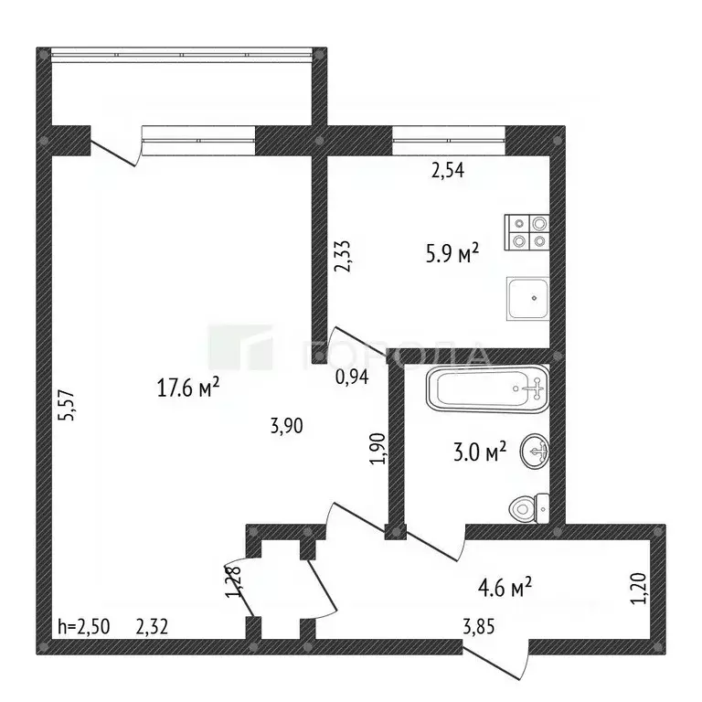 1-к кв. Алтайский край, Барнаул Парковая ул., 47 (32.0 м) - Фото 2