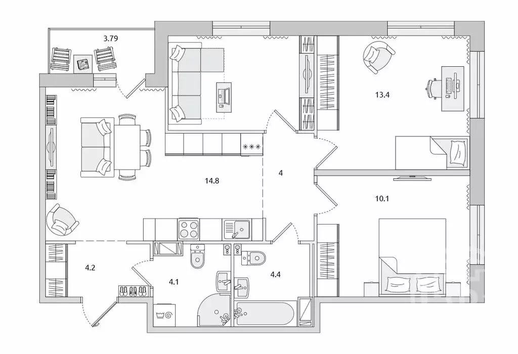 3-комнатная квартира: Санкт-Петербург, Белоостровская улица, 10к2 ... - Фото 1