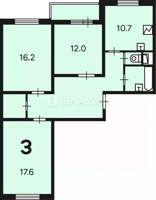 3-к кв. Москва Долгопрудная аллея, 15к2 (80.9 м) - Фото 2