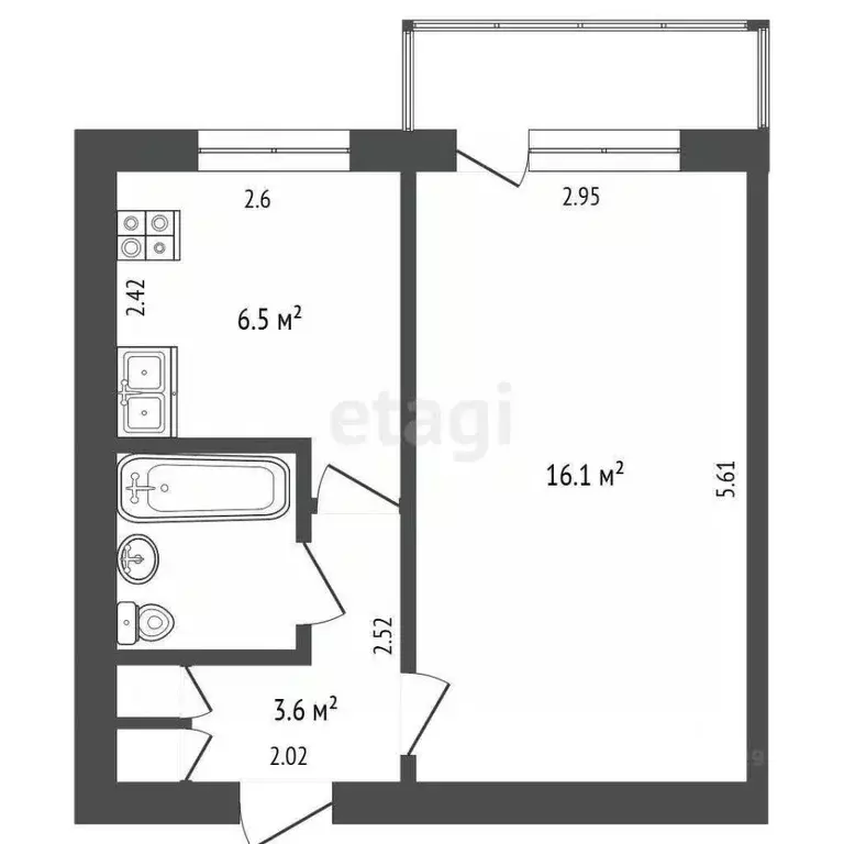 1-к кв. Архангельская область, Архангельск ул. Гагарина, 13 (29.8 м) - Фото 1