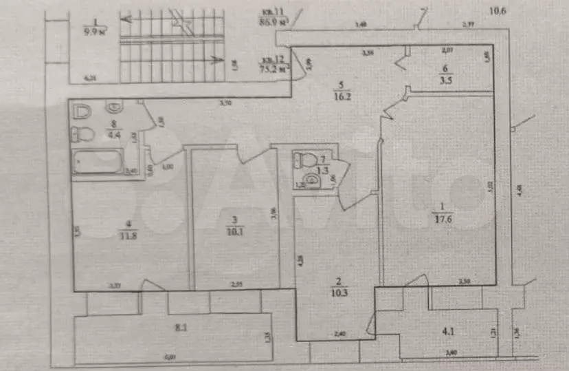 3-к. квартира, 74 м, 4/4 эт. - Фото 0