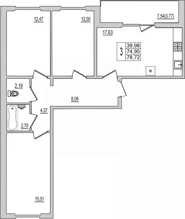 3-к кв. Псковская область, Псков Рижский просп., 94Г (78.72 м) - Фото 1