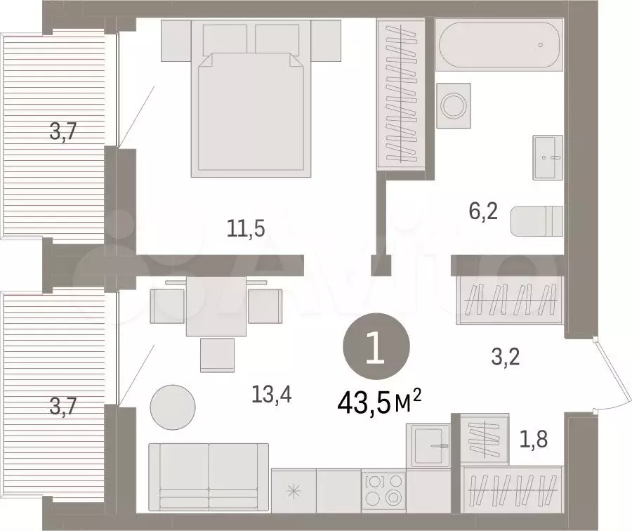 1-к. квартира, 43,5 м, 6/10 эт. - Фото 1