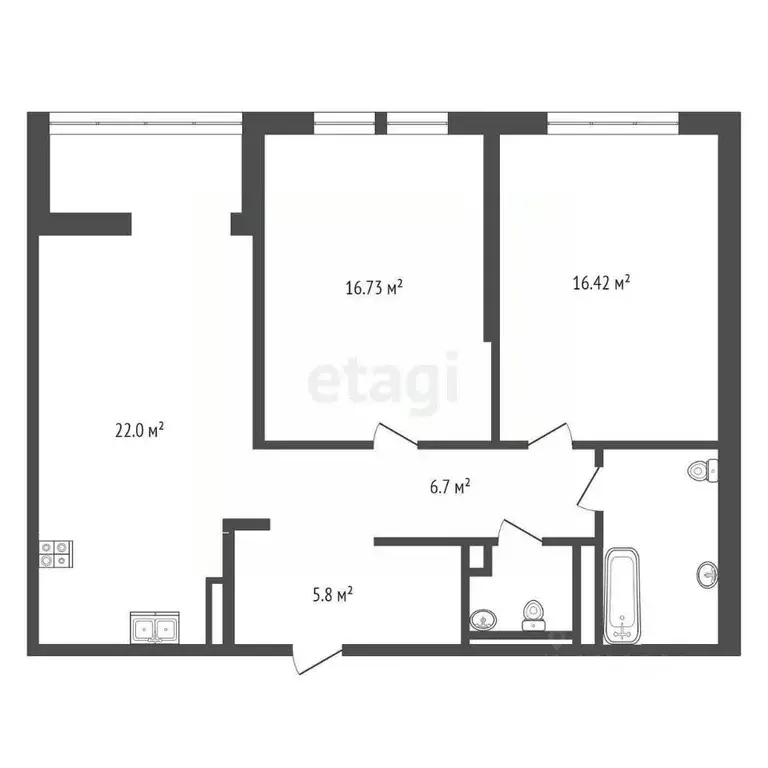 2-к кв. Тюменская область, Тюмень Ставропольская ул., 95 (79.7 м) - Фото 1