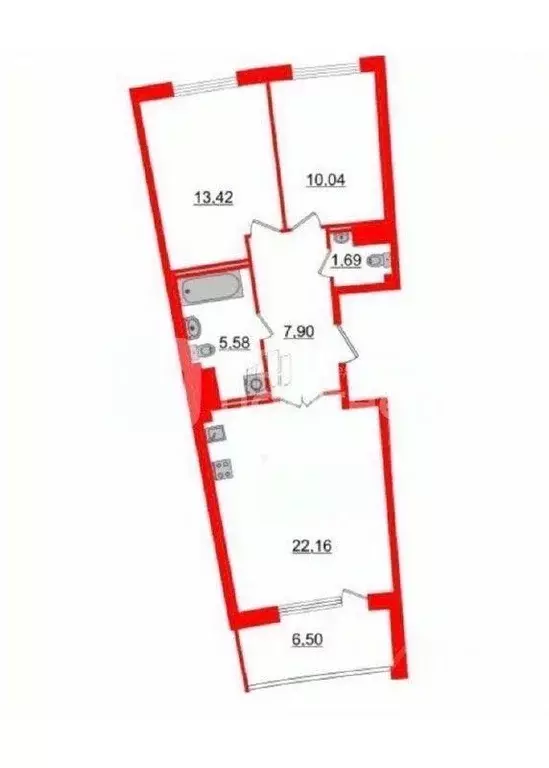 Квартира, 2 комнаты, 64.04 м - Фото 1