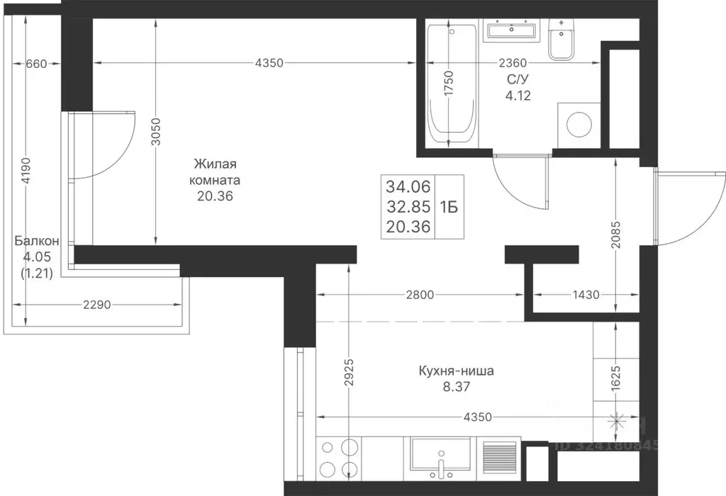1-к кв. Татарстан, Казань Мой Ритм жилой комплекс (34.06 м) - Фото 2