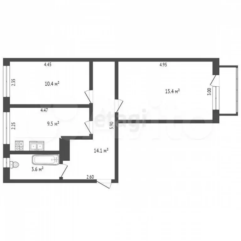 2-к. квартира, 52,7 м, 2/2 эт. - Фото 0