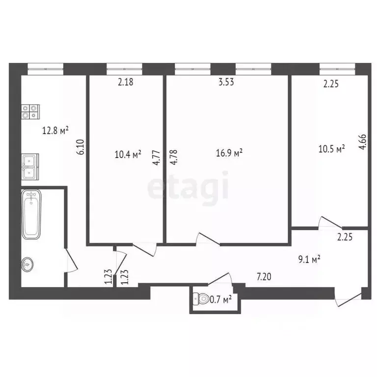 3-к кв. Санкт-Петербург Заячий пер., 4к1 (60.4 м) - Фото 1