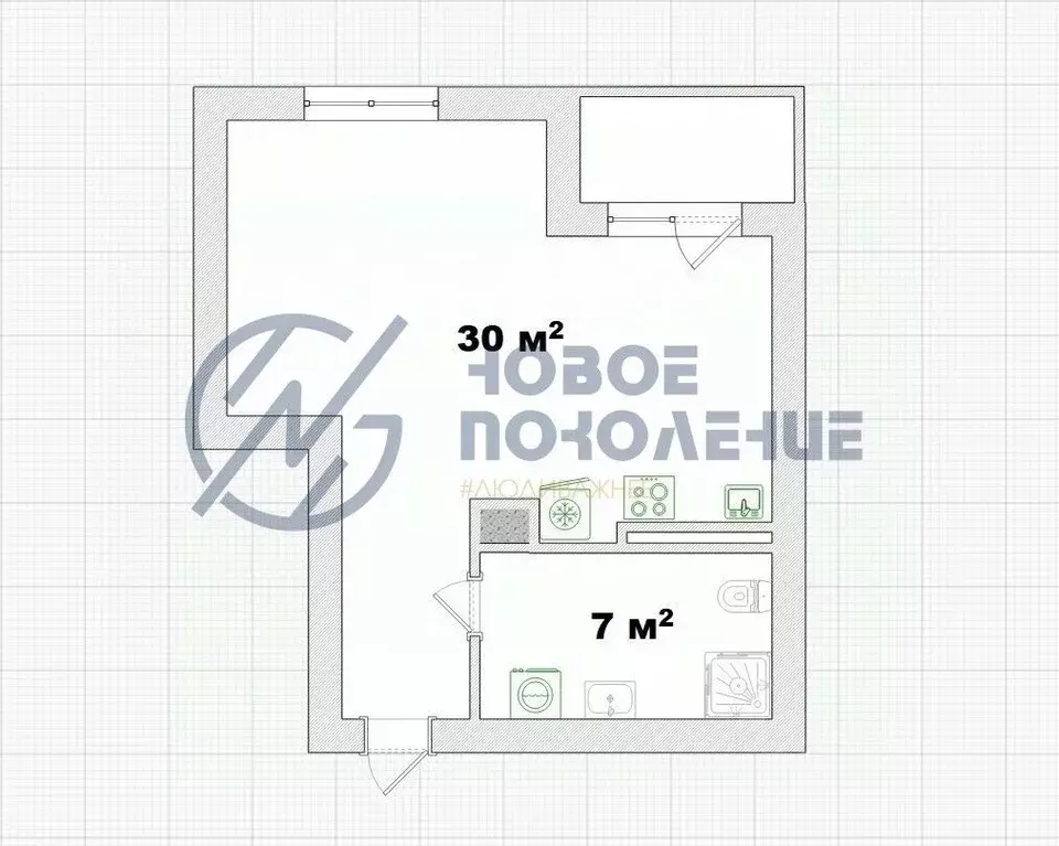 Студия Омская область, Омск ул. Крупской, 13/4 (37.1 м) - Фото 2