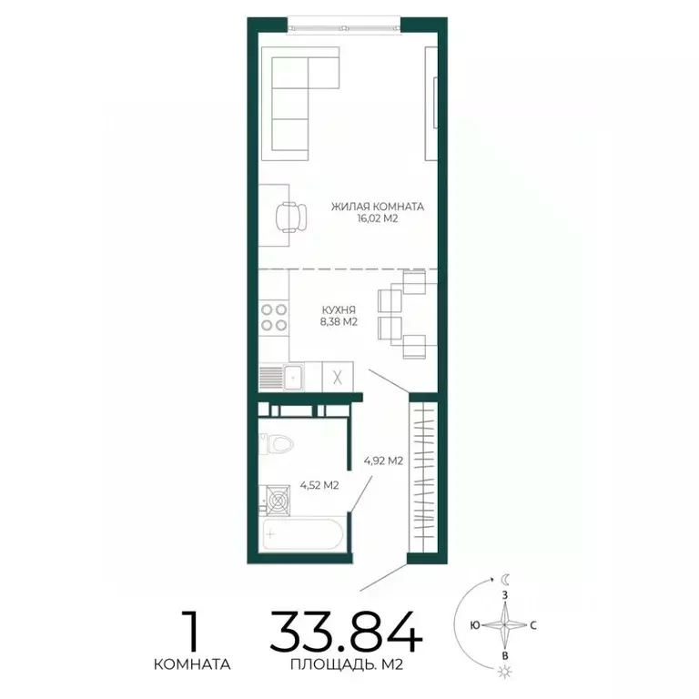 1-к кв. Пензенская область, Пенза ул. Чаадаева, 60Б/2 (33.84 м) - Фото 0