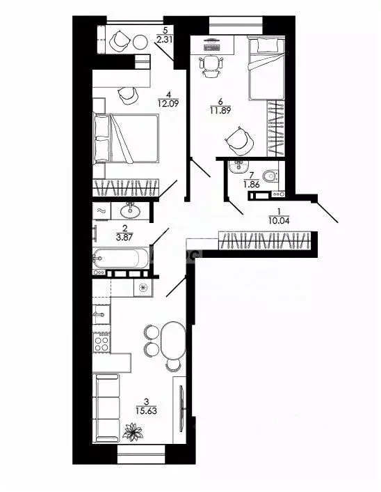 2-к кв. Липецкая область, Липецк ул. Е.И. Замятина, 1 (60.02 м) - Фото 2