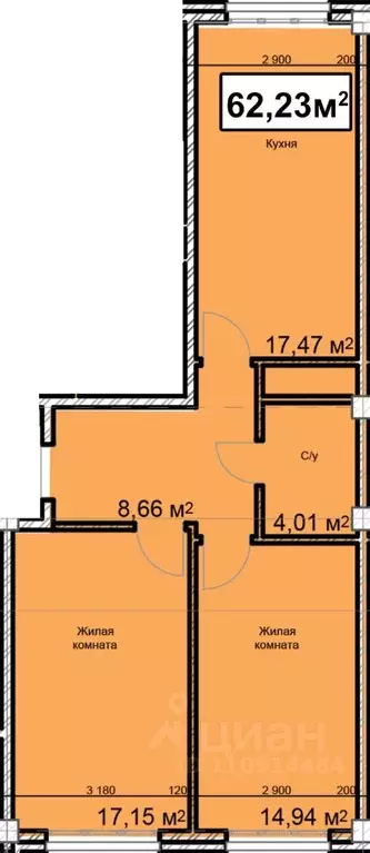 2-к кв. Ставропольский край, Ессентуки ул. Благодатная, 22к3 (62.23 м) - Фото 1