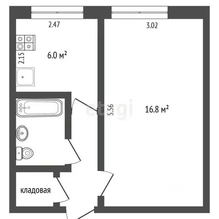 1-к кв. Тюменская область, Тюмень ул. Воровского, 25 (30.0 м) - Фото 2