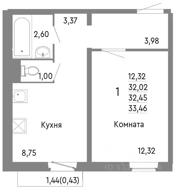 1-к кв. Челябинская область, Челябинск Нефтебазовая ул., 1к2 (32.45 м) - Фото 0