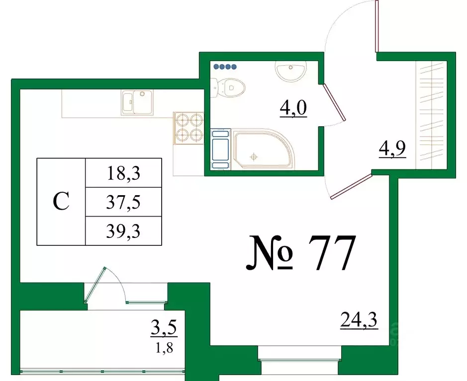Студия Ленинградская область, Гатчина Красносельское ш., 4А (35.0 м) - Фото 1