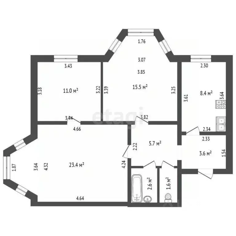 3-к кв. Башкортостан, Стерлитамак просп. Ленина, 11 (71.8 м) - Фото 1