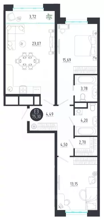 2-к кв. Тульская область, Тула  (75.3 м) - Фото 0
