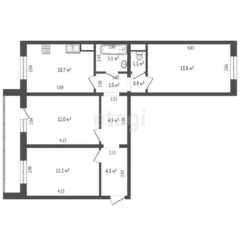 3-комнатная квартира: Тюмень, Алматинская улица, 12 (64.4 м) - Фото 0