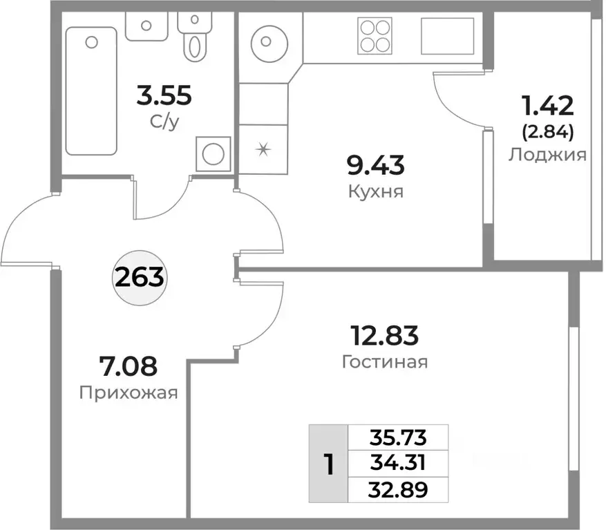 1-к кв. Калининградская область, Калининград Пригородная ул. (34.31 м) - Фото 0