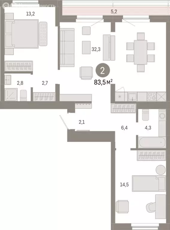 2-комнатная квартира: Новосибирский район, рабочий посёлок Краснообск, ... - Фото 1