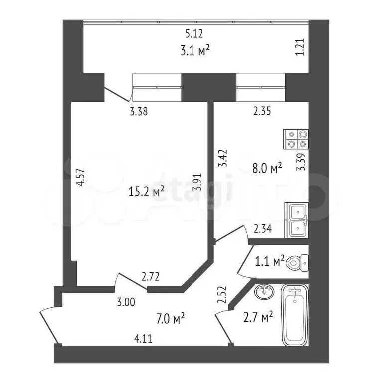 1-к. квартира, 34 м, 5/9 эт. - Фото 0