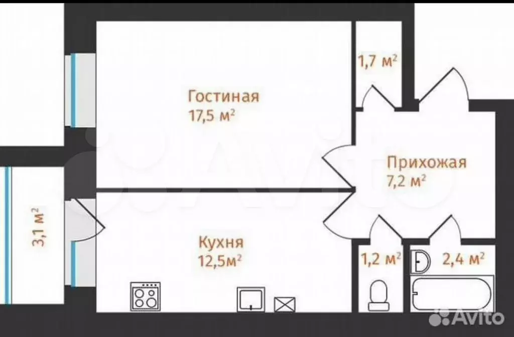1-к. квартира, 43,9 м, 4/4 эт. - Фото 0