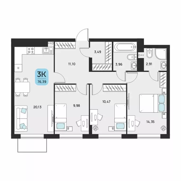 3-комнатная квартира: Астрахань, Советский район (78.28 м) - Фото 0