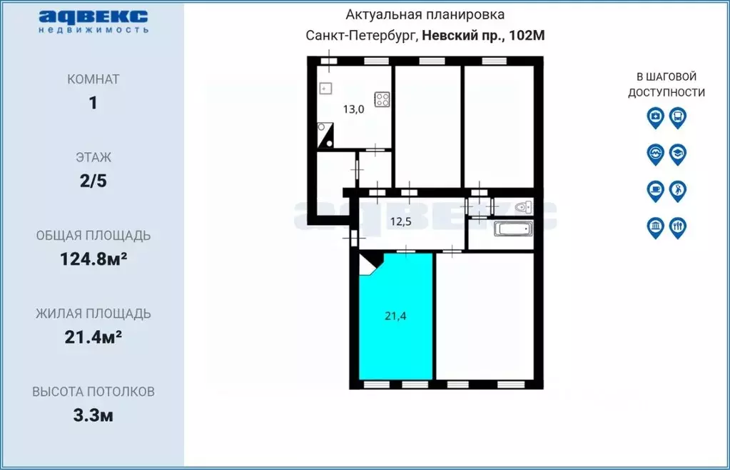 Комната Санкт-Петербург Невский просп., 102М (21.4 м) - Фото 2