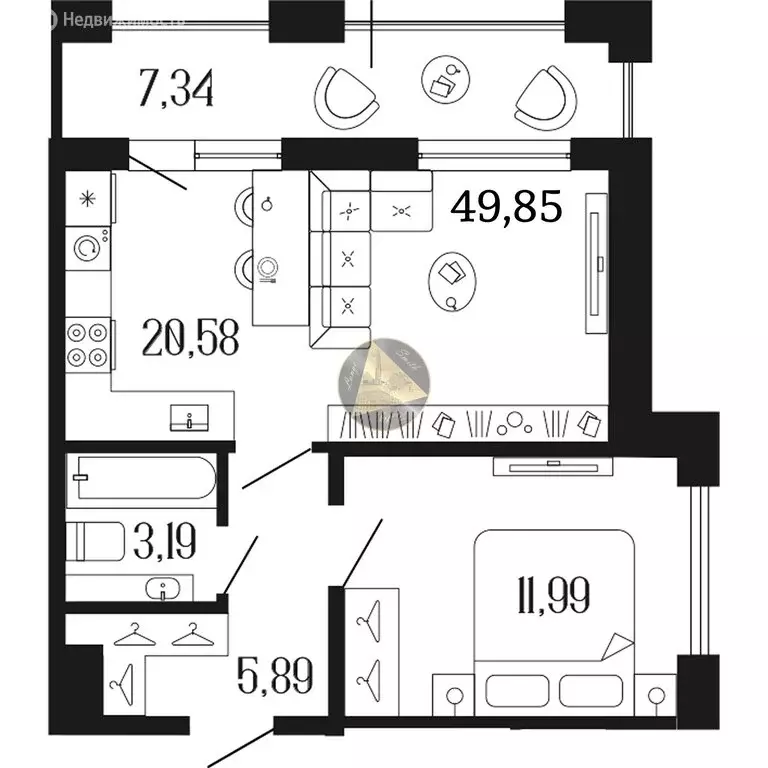1-комнатная квартира: Санкт-Петербург, улица Коли Томчака, 3 (49.85 м) - Фото 1