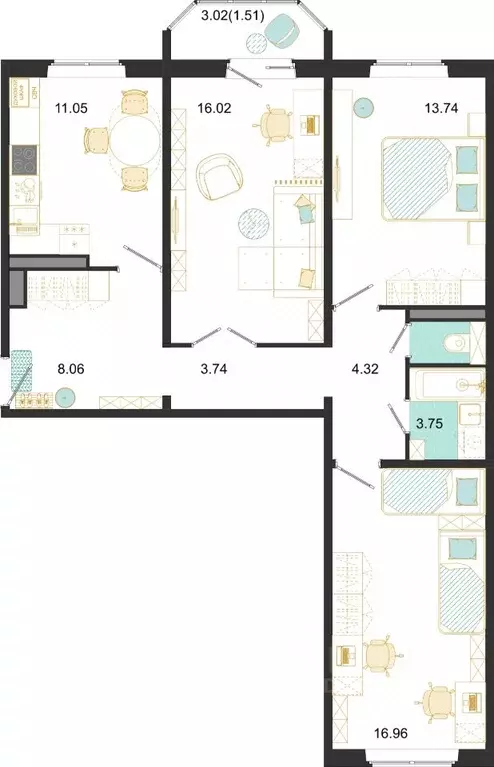 3-к кв. Московская область, Домодедово ул. Текстильщиков, 45 (79.15 м) - Фото 1