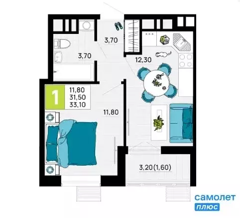 1-комнатная квартира: Яблоновский, улица Пушкина, 26/1 (33.1 м) - Фото 1