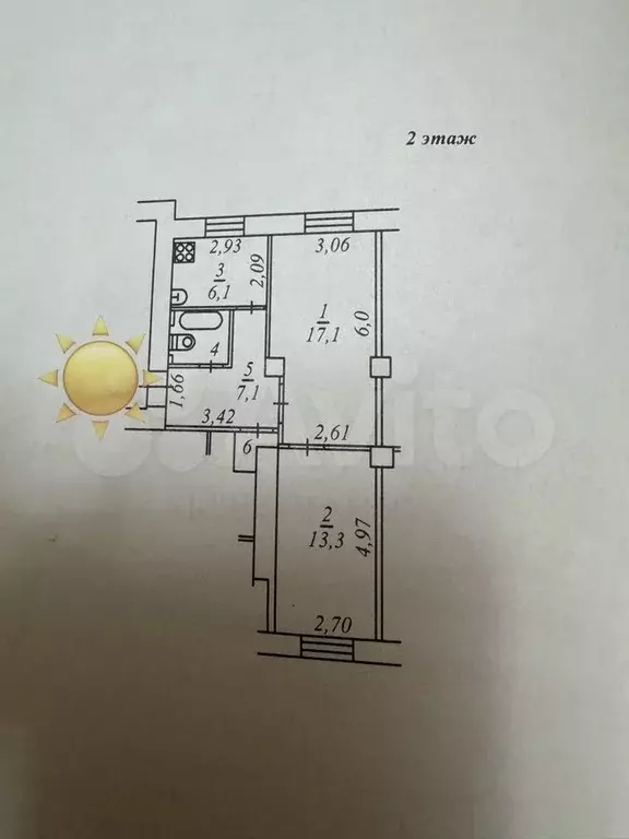 2-к. квартира, 48 м, 2/3 эт. - Фото 1