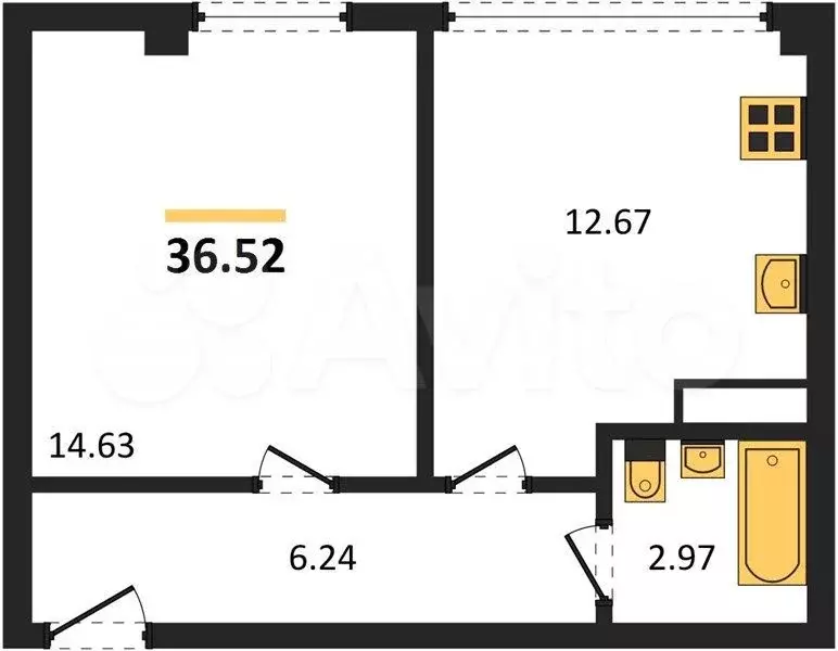 1-к. квартира, 36,5 м, 2/4 эт. - Фото 1