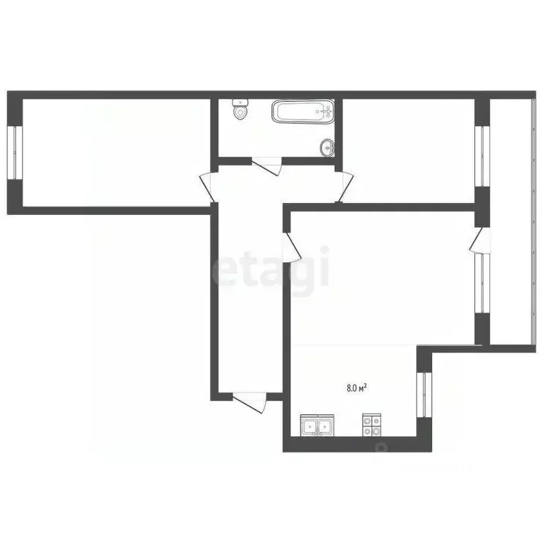 3-к кв. Томская область, Томск Карский пер., 70 (60.0 м) - Фото 2