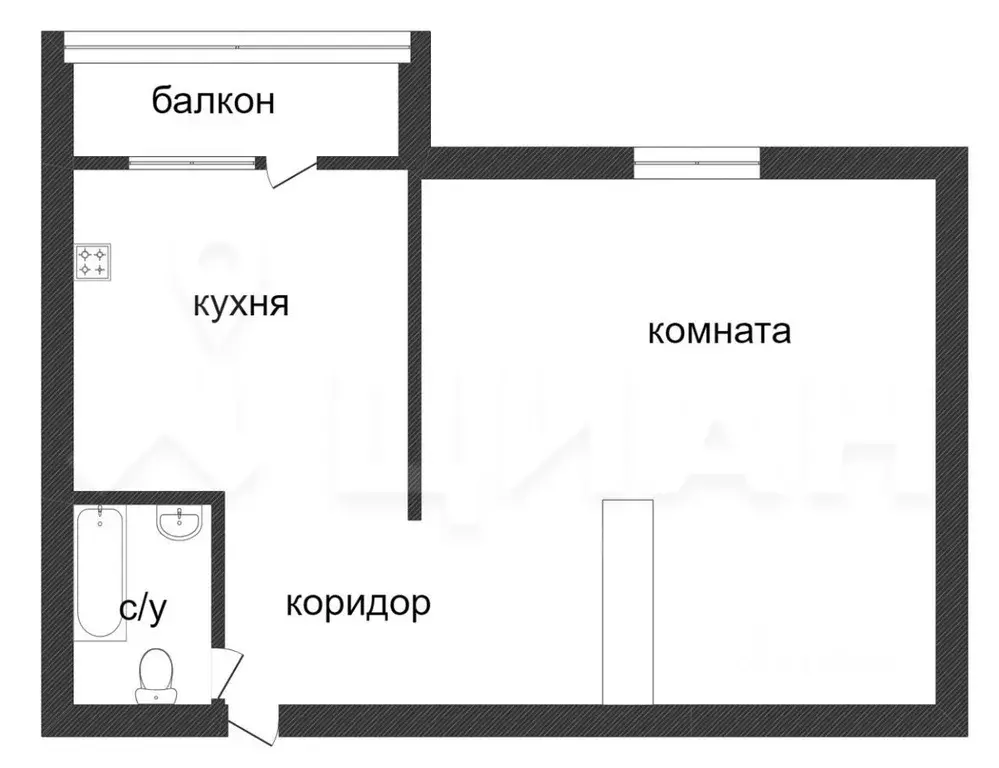 1-к кв. Татарстан, Казань ул. Вишневского, 55 (37.3 м) - Фото 1