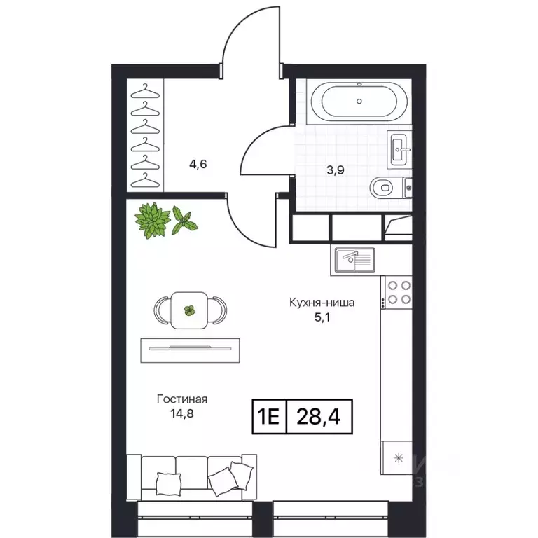 Студия Московская область, Пушкино Пушкино Град жилой комплекс (28.2 ... - Фото 1