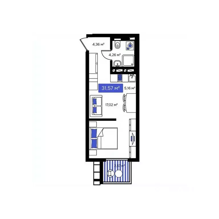 1-к кв. Приморский край, Владивосток Визионер жилой комплекс (31.57 м) - Фото 1