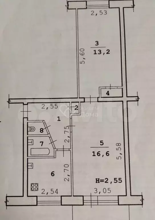 2-к. квартира, 45,7 м, 3/5 эт. - Фото 0