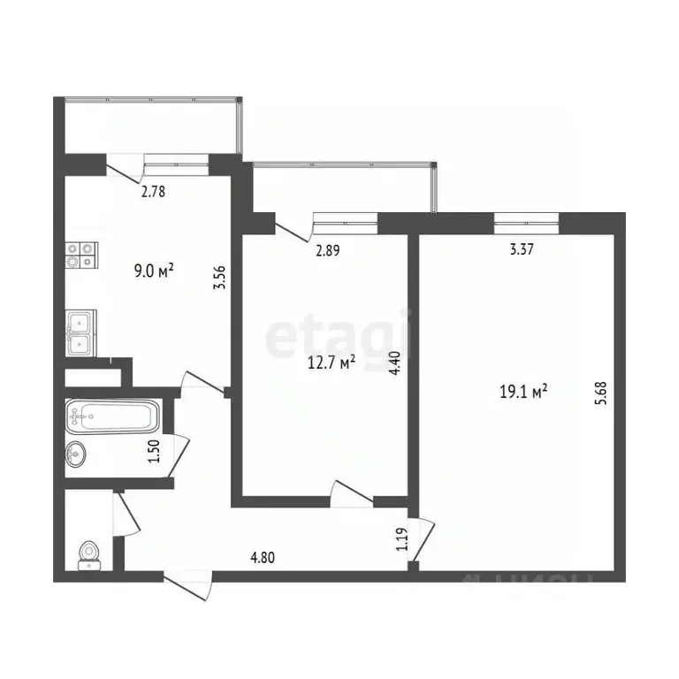 2-к кв. Вологодская область, Вологда ул. Гагарина, 82А (52.8 м) - Фото 2