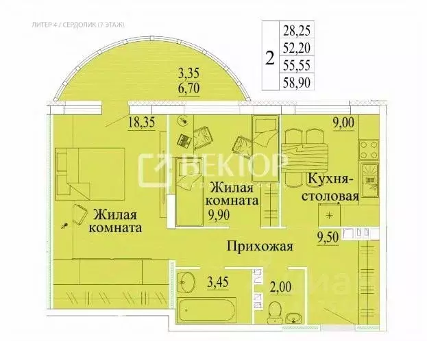 2-к кв. Ивановская область, Иваново Самоцветы мкр, 2 (59.0 м) - Фото 1