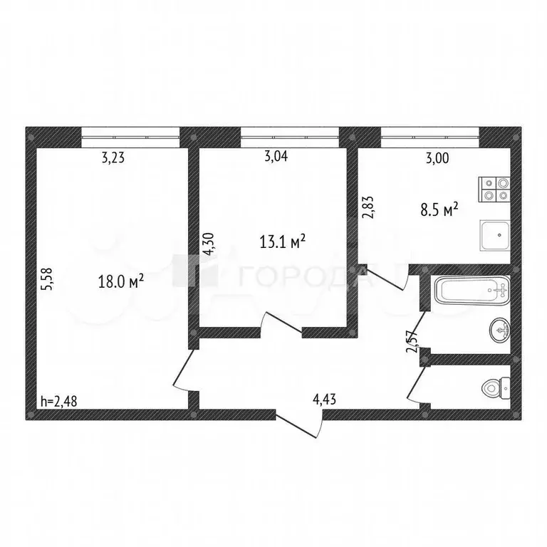 2-к. квартира, 52 м, 1/5 эт. - Фото 0