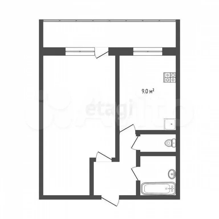 1-к. квартира, 33,8 м, 8/9 эт. - Фото 0