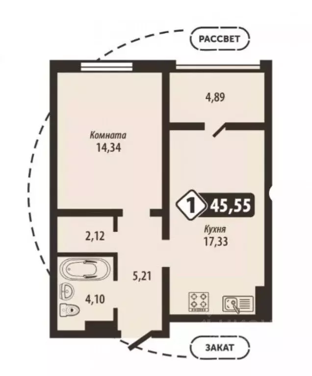 1-к кв. Брянская область, Брянск Школьный жилой комплекс (45.55 м) - Фото 1