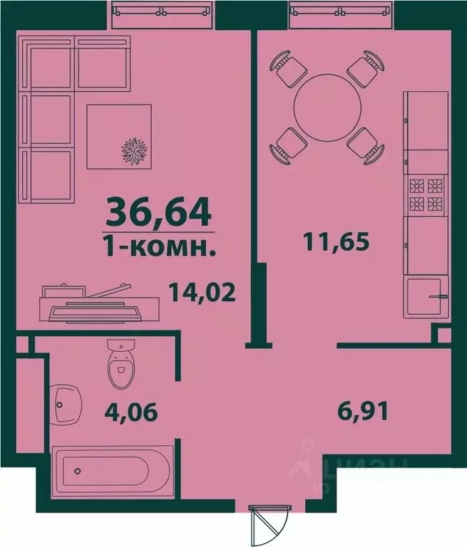 1-к кв. Ульяновская область, Ульяновск ул. Аблукова, 24 (36.64 м) - Фото 0