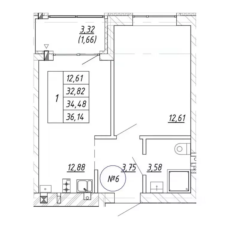 1-к кв. Калининградская область, Зеленоградск  (36.14 м) - Фото 1