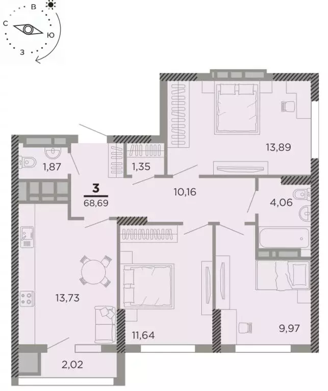 3-комнатная квартира: Рязань, Совхозная улица, 6 (67.68 м) - Фото 0